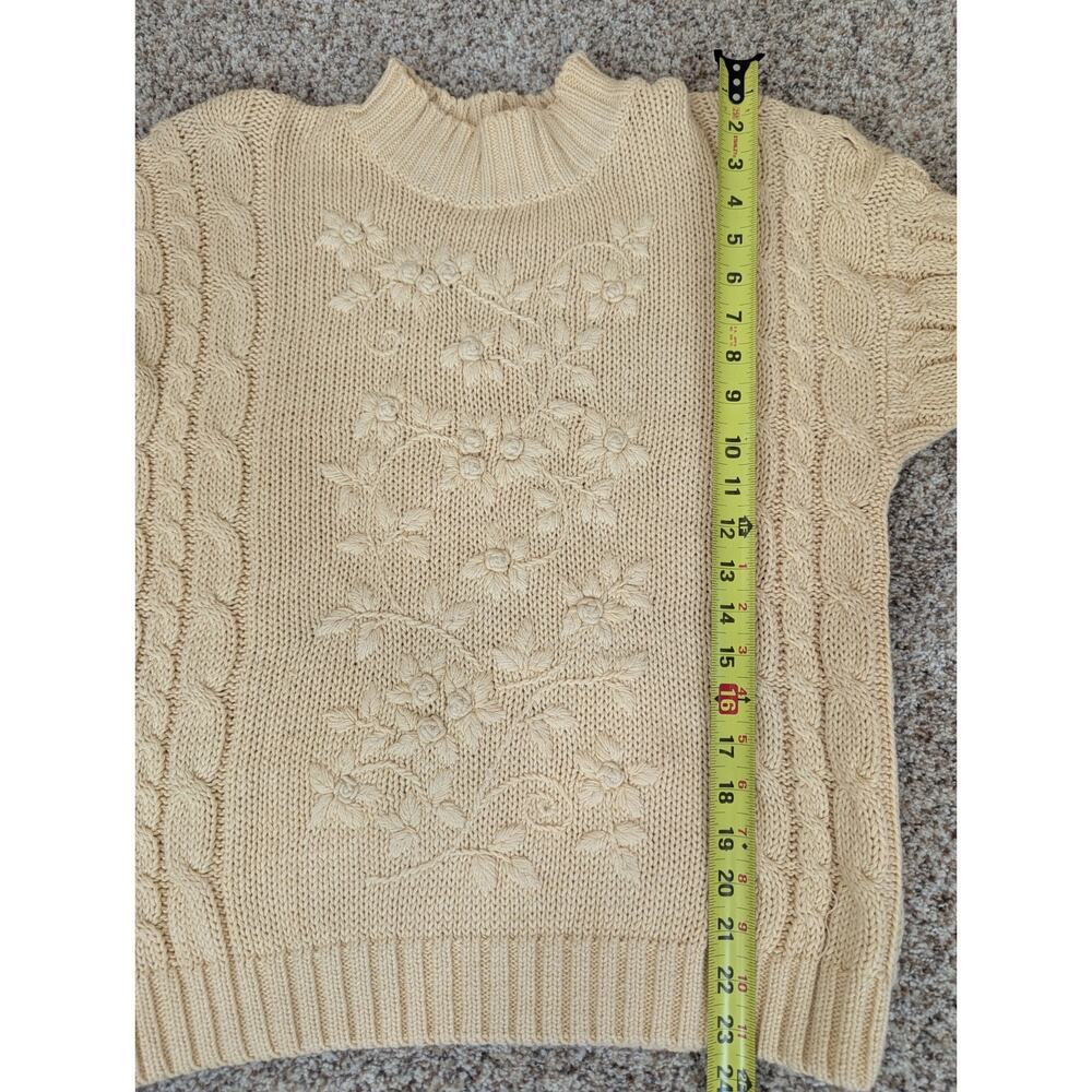 Vintage CASUAL CORNER Butter Yellow Knit Cotton Blend Size Small Floral Sweater - Picture 6 of 9